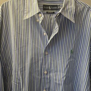 Polo Ralph Lauren Men's XL Custom Fit Blue Green Striped Button Down Dress Shirt